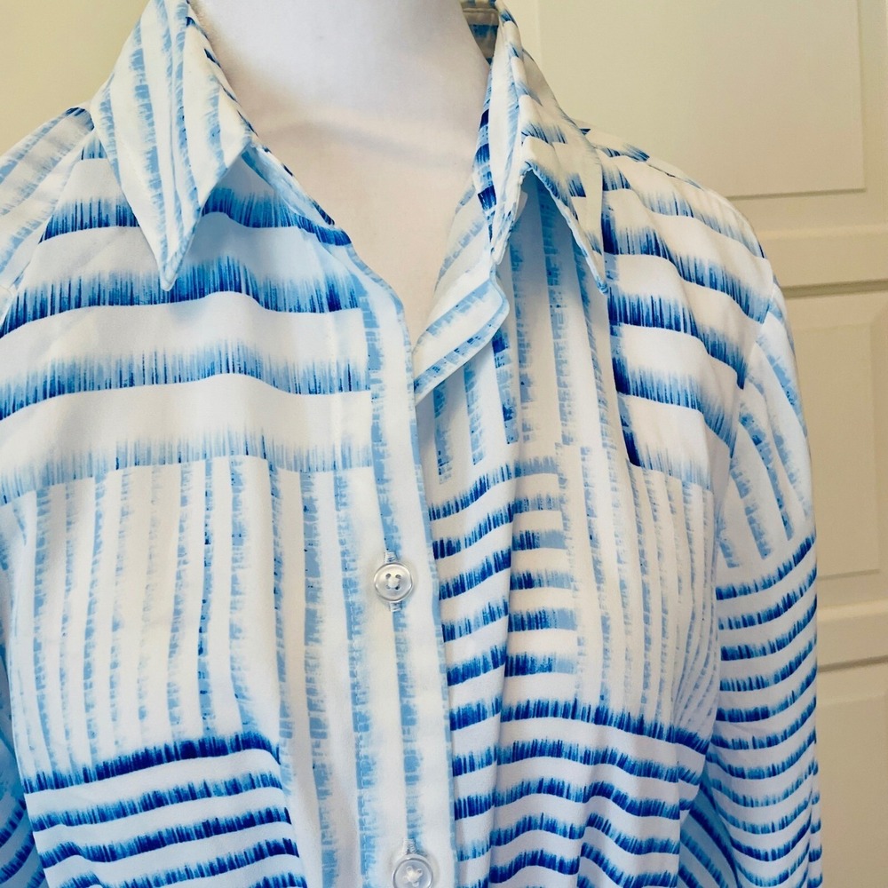 Chicos Shirt Dress Blue White Striped Print Long Sleeve Casual Belt Size M - Picture 3 of 7
